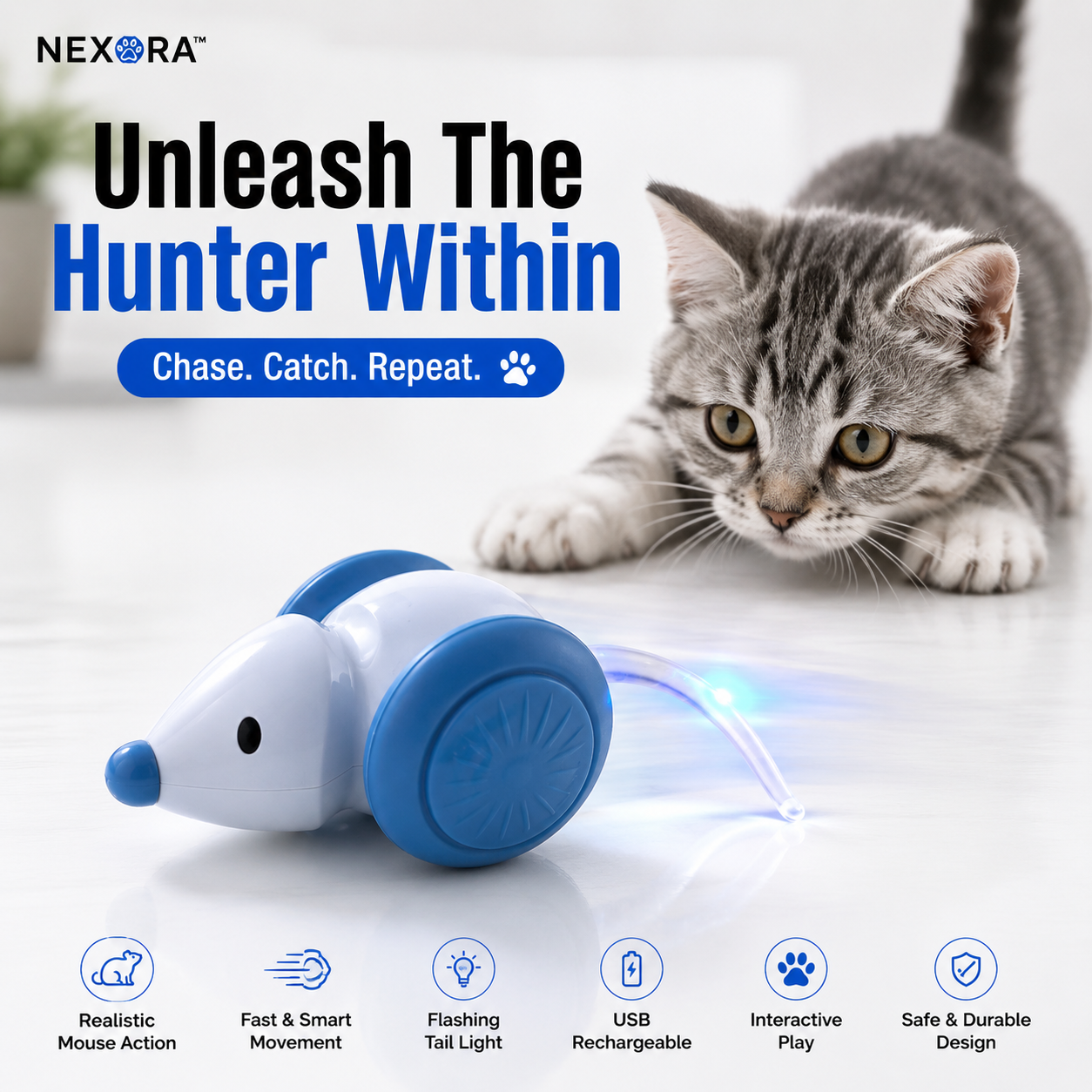 Nexora™ TurboMouse Racer — USB Rechargeable Interactive Cat Chase Toy