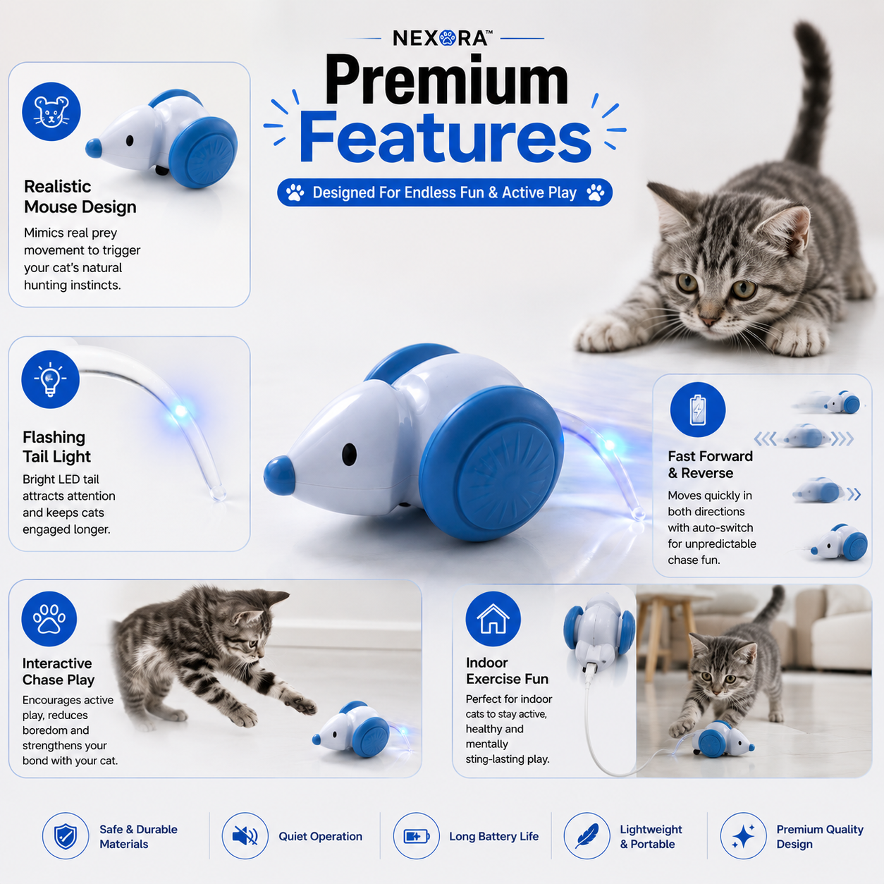Nexora™ TurboMouse Racer — USB Rechargeable Interactive Cat Chase Toy