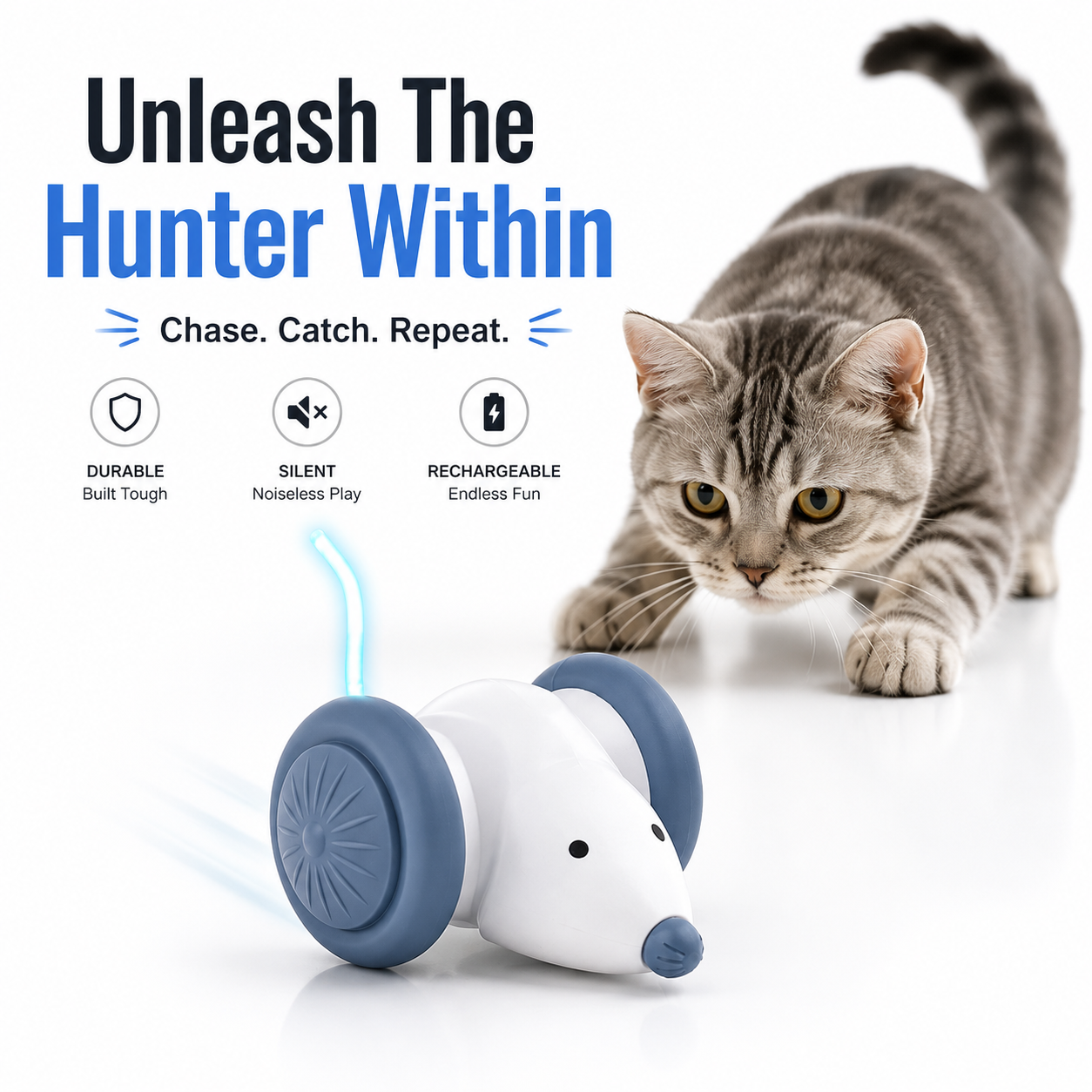 Nexora™ TurboMouse Racer — USB Rechargeable Interactive Cat Chase Toy