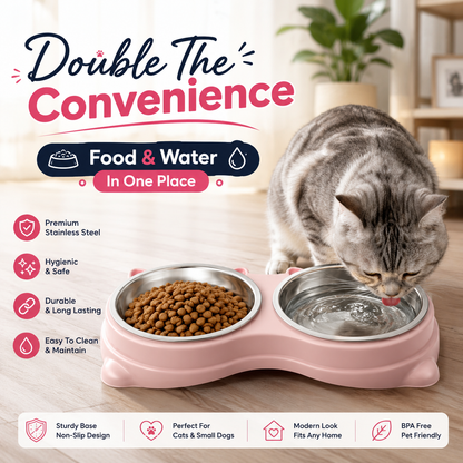 Nexora™ DuoFeast Bowl — Dual Stainless Steel Pet Feeding Station