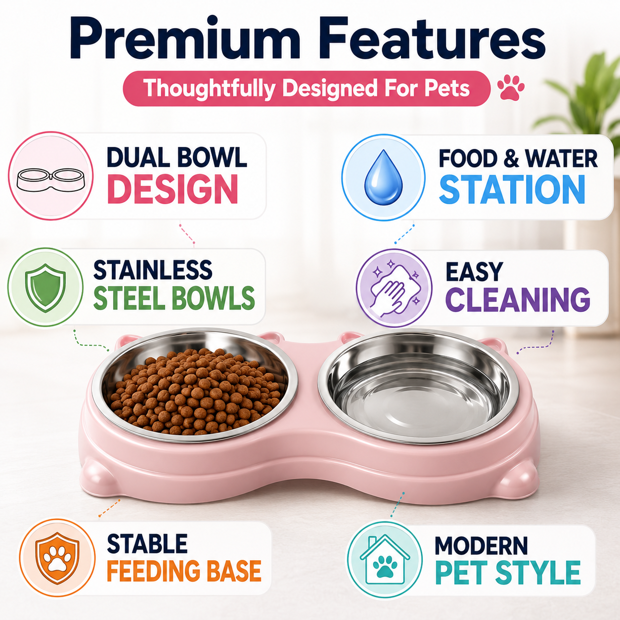 Nexora™ DuoFeast Bowl — Dual Stainless Steel Pet Feeding Station