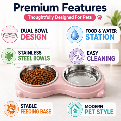 Nexora™ DuoFeast Bowl — Dual Stainless Steel Pet Feeding Station