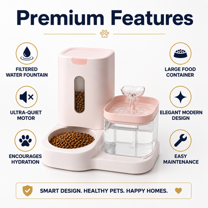 Nexora™ AutoFeast Oasis — Automatic Food Dispenser & Filtered Water Fountain Station