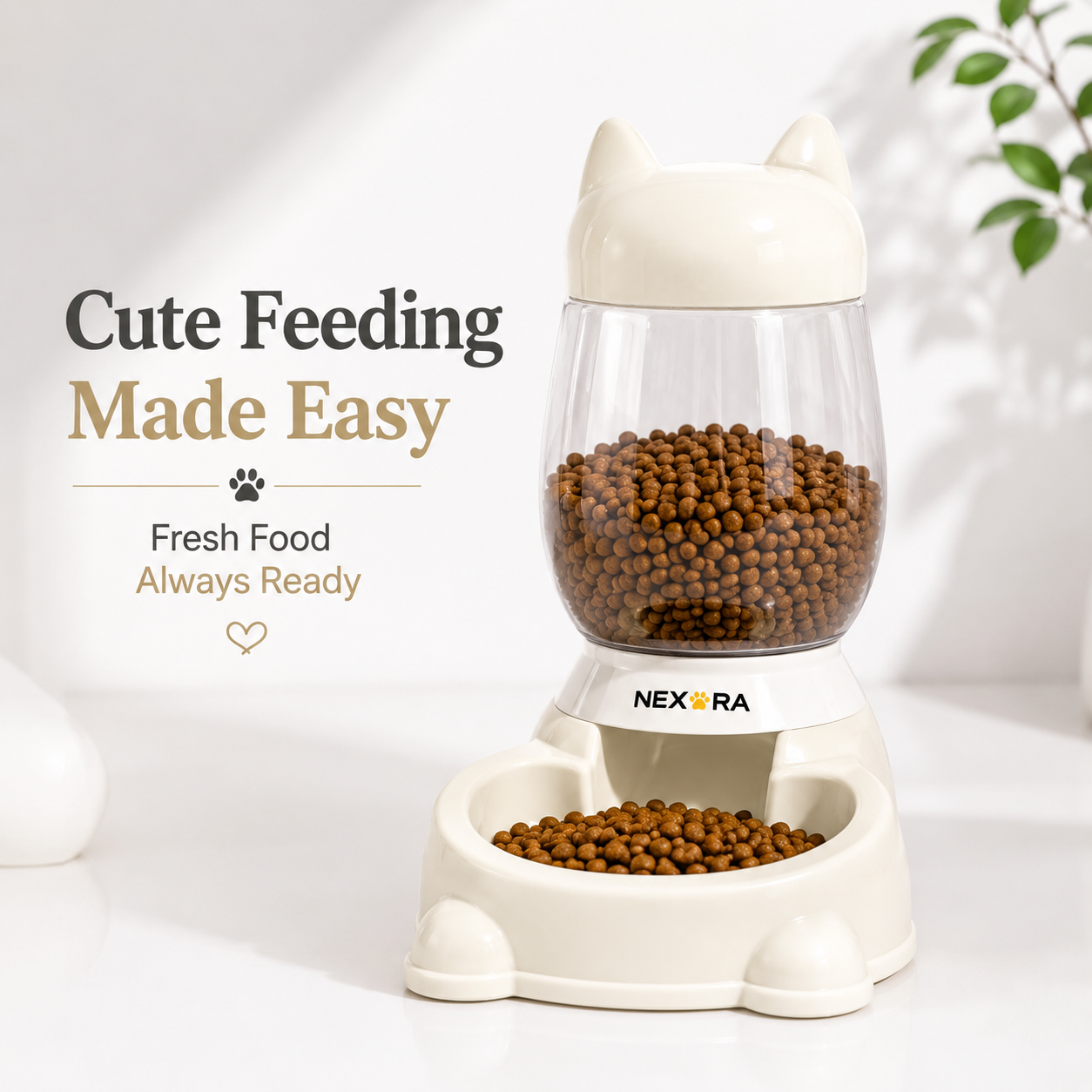 Nexora™ FancyFeast Pet Bowl — Cute Cat-Ear Gravity Food Dispenser For Cats & Dogs