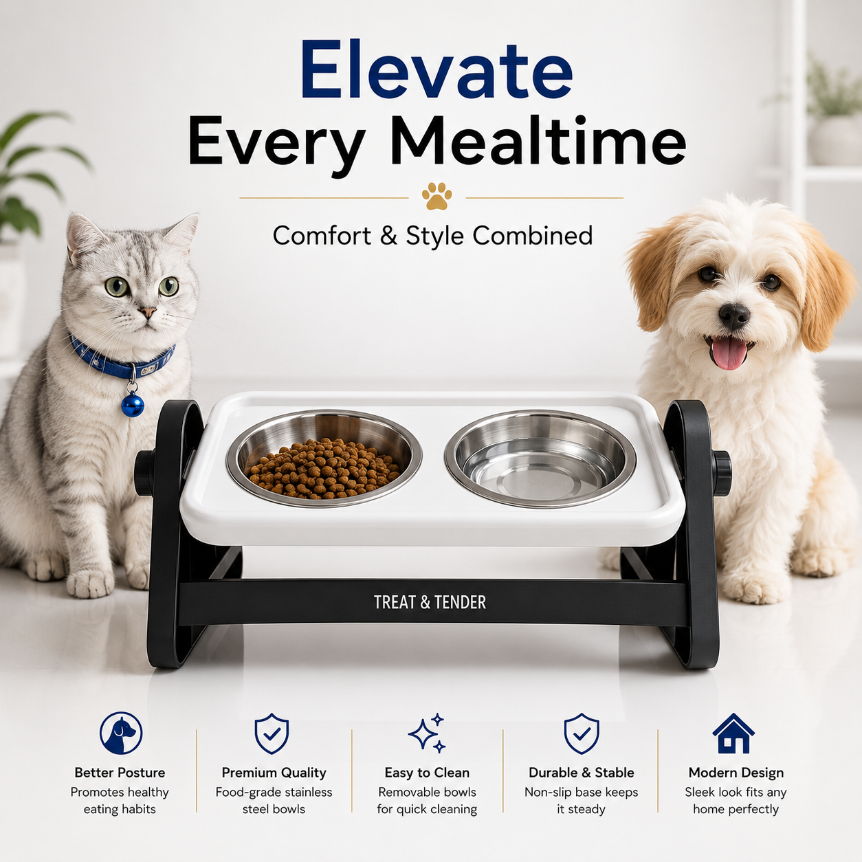 Nexora™ ElevaDine Bowl Station — Elevated Dual Stainless Steel Feeding Set For Cats & Dogs