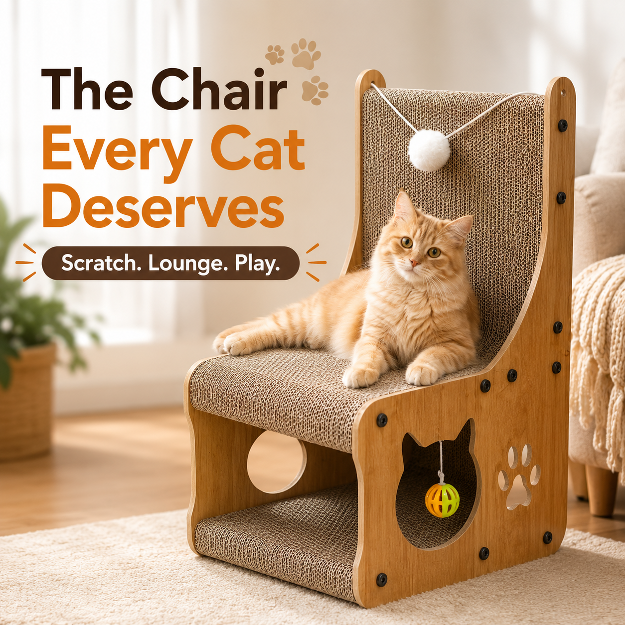 Nexora™ ScratchLounge Cat Chair — Interactive Corrugated Scratching Chair & Cozy Cat Lounge