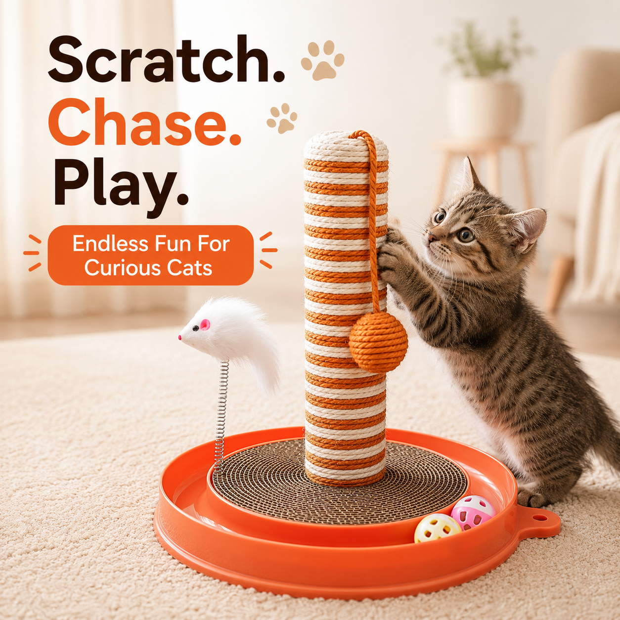 Nexora™ TurboScratch Interactive Scratching Pool — Interactive Cat Scratcher with Rolling Ball Track & Sisal Scratching Post