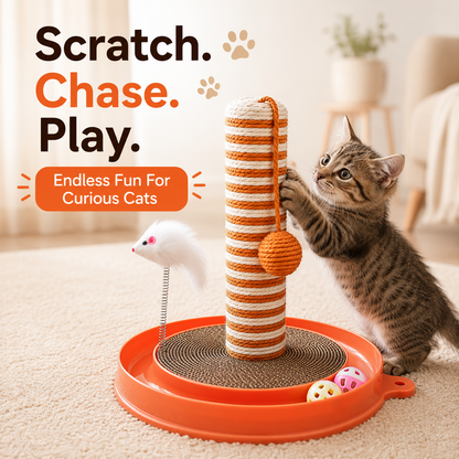 Nexora™ TurboScratch Interactive Scratching Pool — Interactive Cat Scratcher with Rolling Ball Track & Sisal Scratching Post