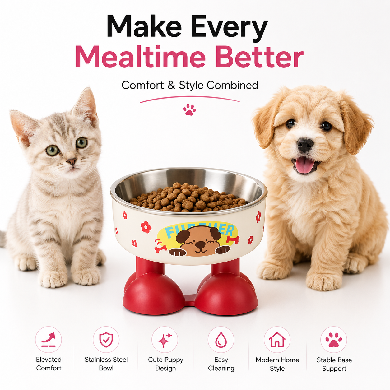 Nexora™ PuppyStep Bowl — Elevated Stainless Steel Pet Bowl For Comfortable Daily Feeding