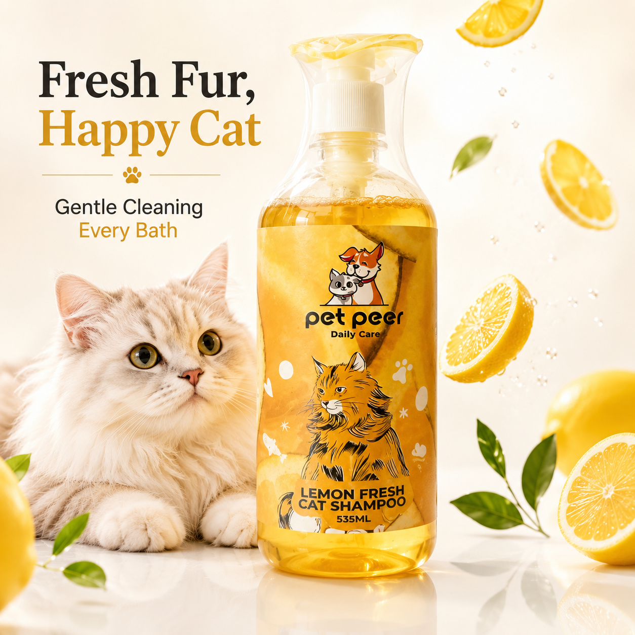 Nexora™ CitrusCare Cat Shampoo — Gentle Lemon Fresh Cleansing Formula For Cats & Kittens