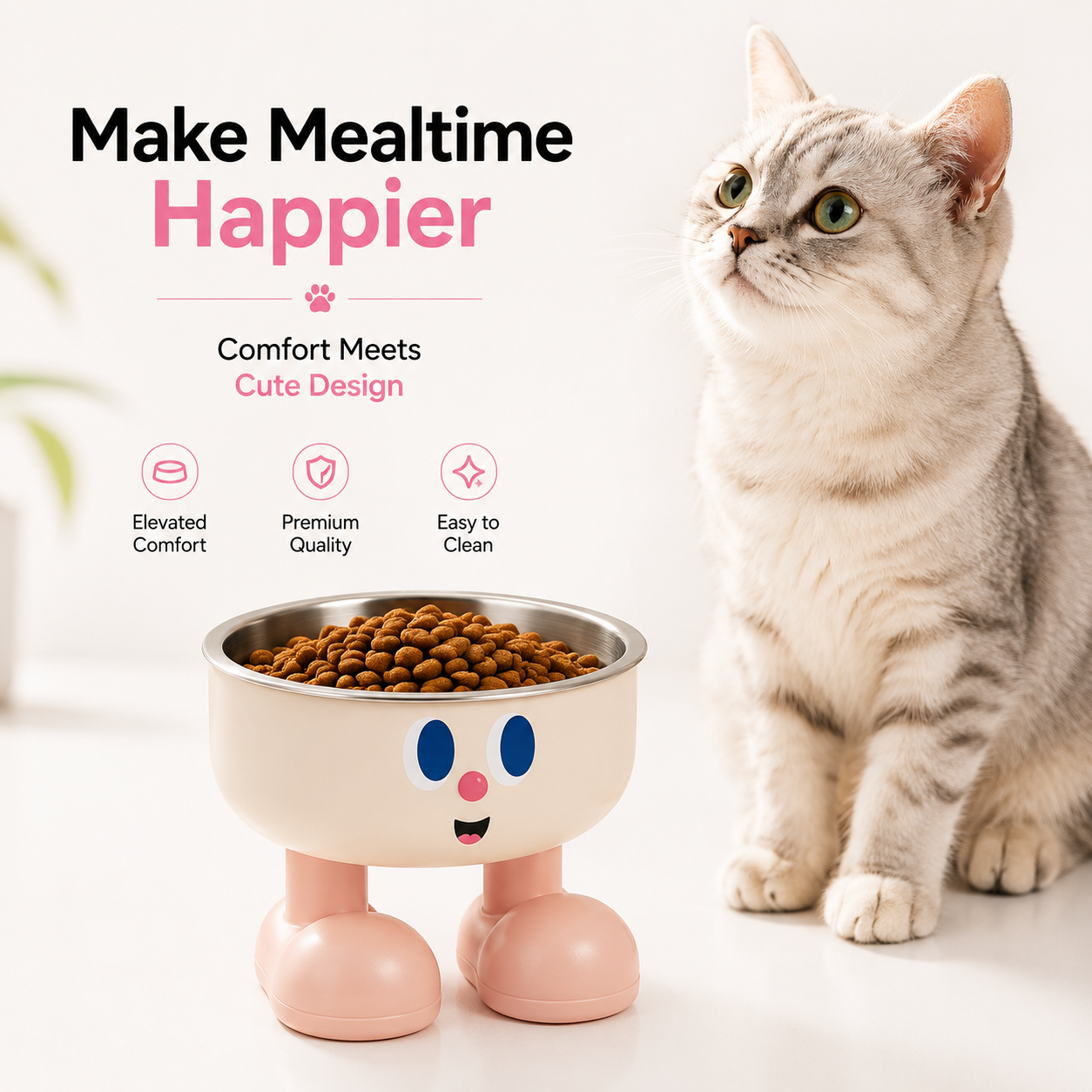 Nexora™ HappyPaws Bowl — Cute Elevated Stainless Steel Feeding Bowl For Cats & Dogs
