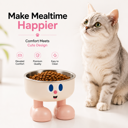 Nexora™ HappyPaws Bowl — Cute Elevated Stainless Steel Feeding Bowl For Cats & Dogs