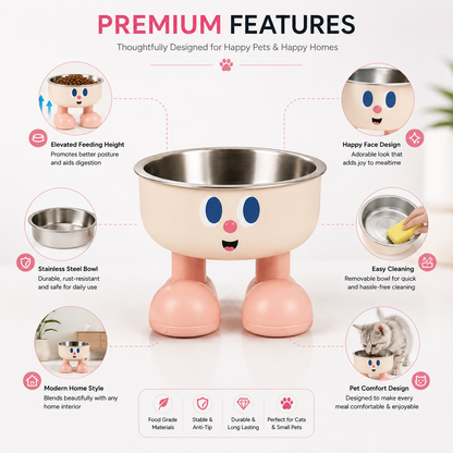 Nexora™ HappyPaws Bowl — Cute Elevated Stainless Steel Feeding Bowl For Cats & Dogs