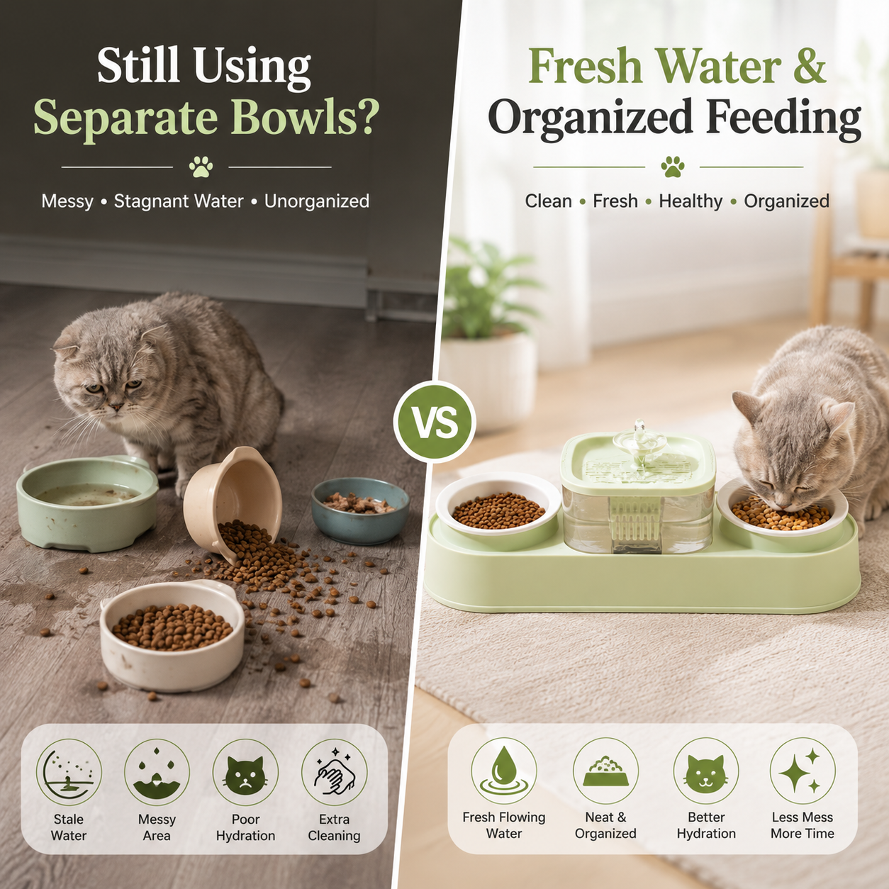 Nexora™ AquaDine Pro Station — Dual Feeding Bowls With Integrated Water Fountain For Cats & Dogs