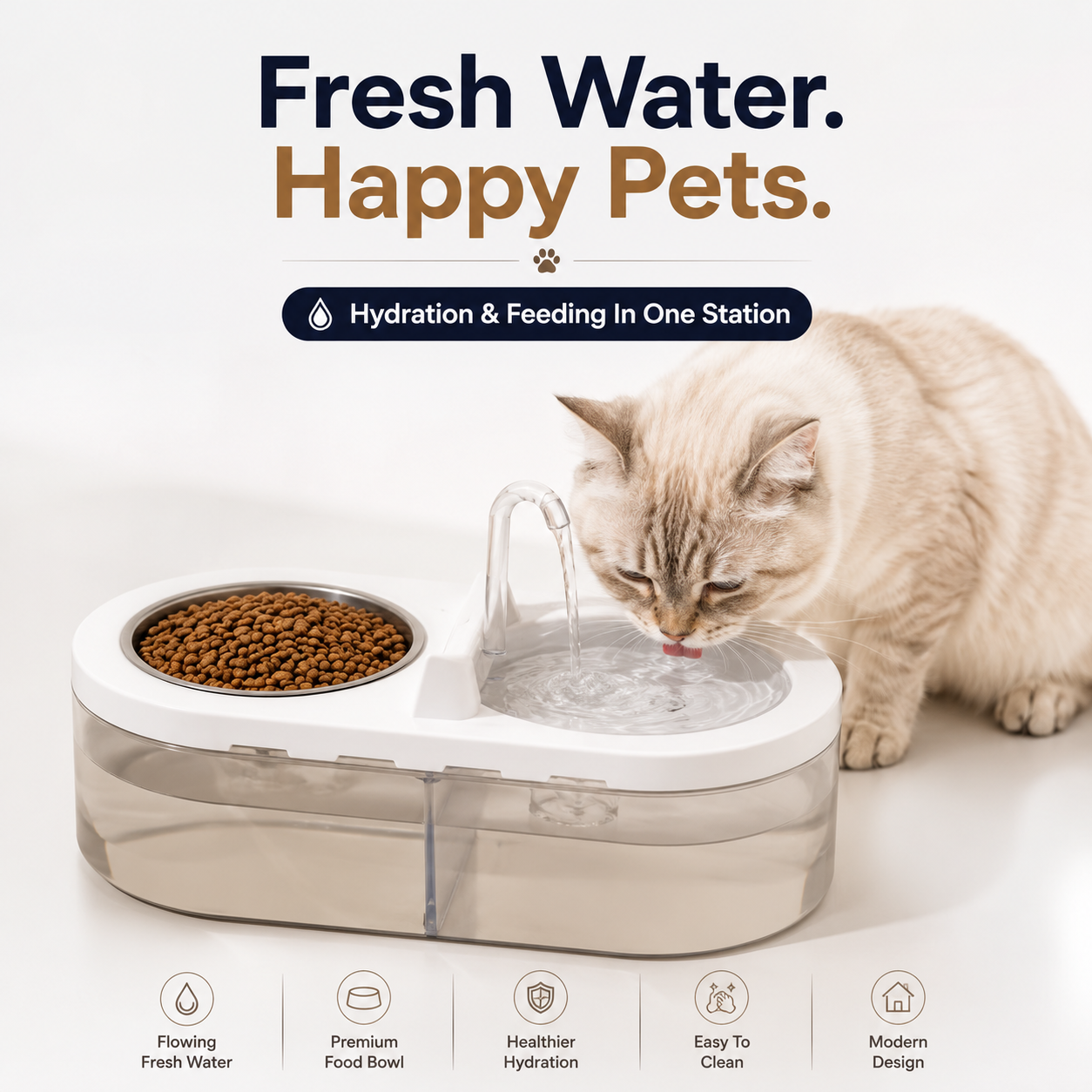 Nexora™ AquaFeast Fountain Bowl — Automatic Pet Water Fountain & Food Feeding Station