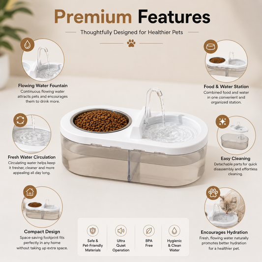 Nexora™ AquaFeast Fountain Bowl — Automatic Pet Water Fountain & Food Feeding Station