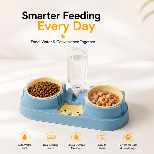Nexora™ DuoPaws Hydration Station — Double Food Bowl & Automatic Water Dispenser