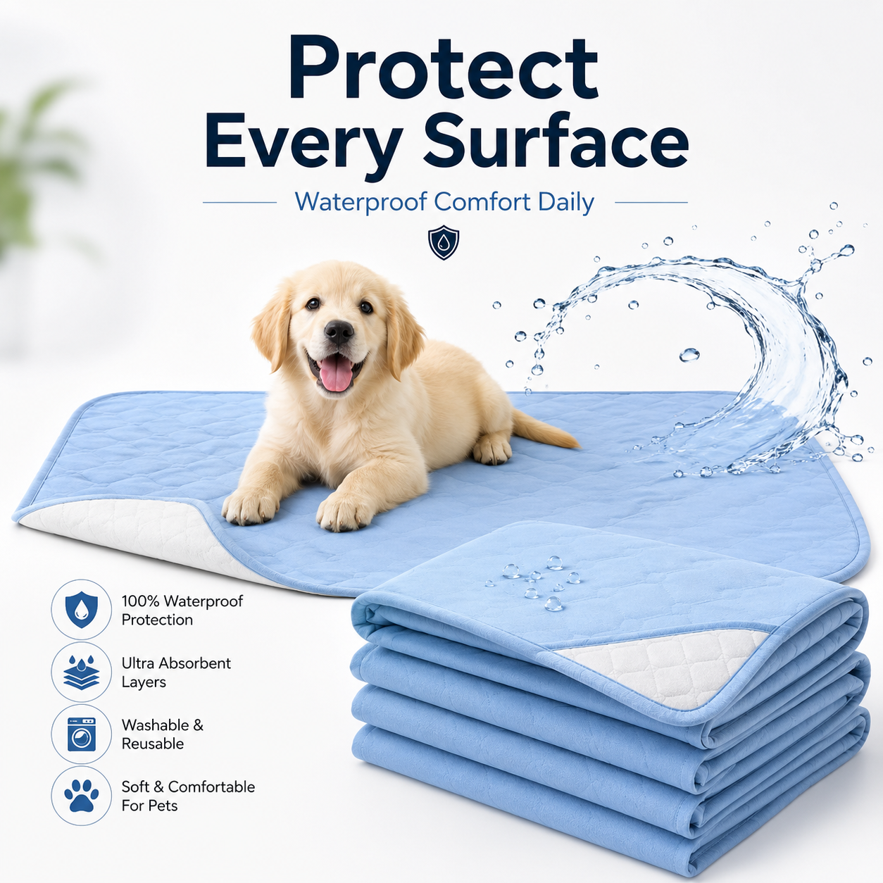 Nexora™ AquaShield Mat — Ultra Absorbent Waterproof Protection Pad For Pets, Beds & Floors