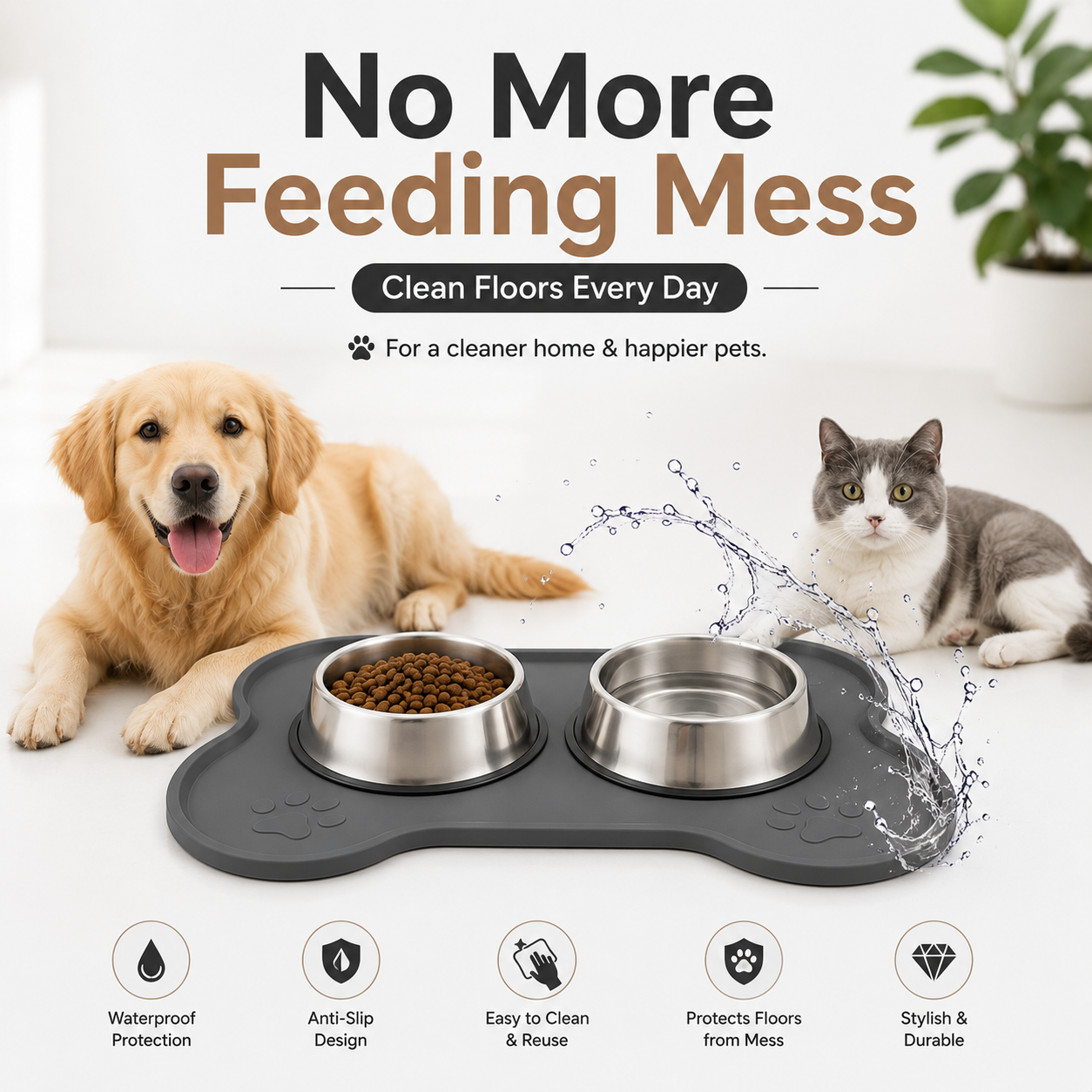 Nexora™ CleanPaw Mat — Anti-Slip Waterproof Silicone Feeding Mat For Cats & Dogs