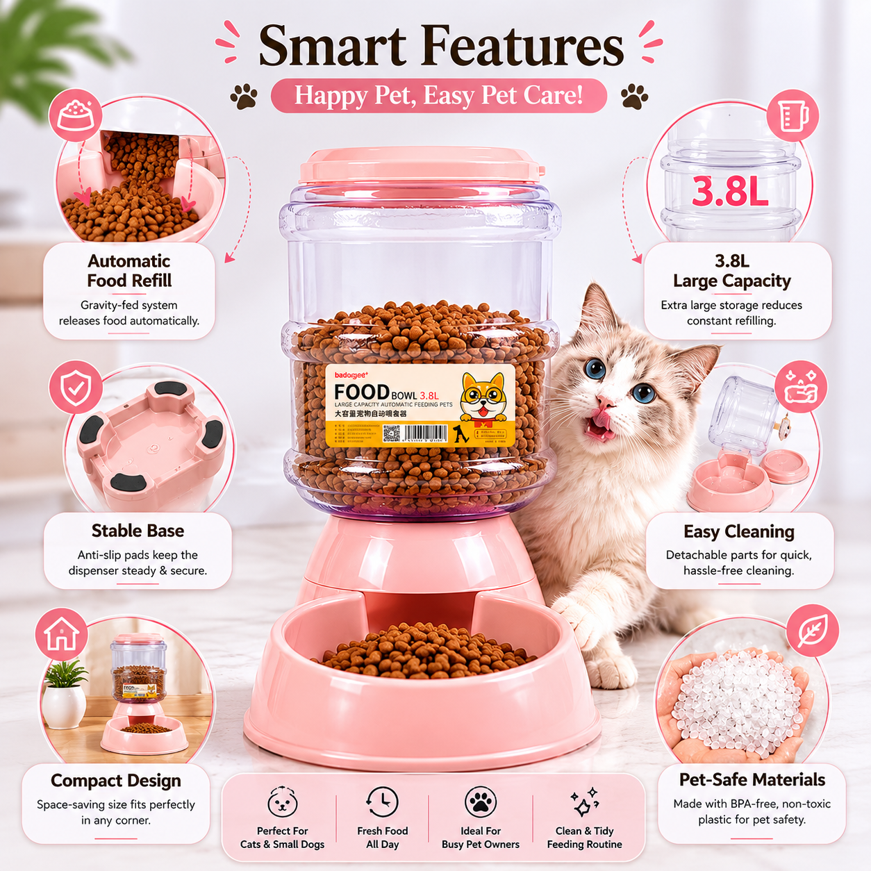 Nexora™ AutoFeast Pro — 3.8L Automatic Gravity Pet Food Dispenser For Pets