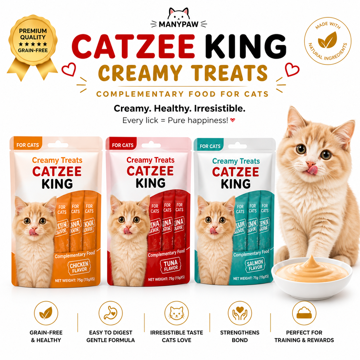 Nexora™ Catzee King Creamy Lickable Treats – Premium Cat Snacks (3 Flavours)