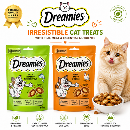Nexora™ Dreamies Crunchy Cream-Filled Cat Treats – Premium Imported Snack (Chicken & Tuna)