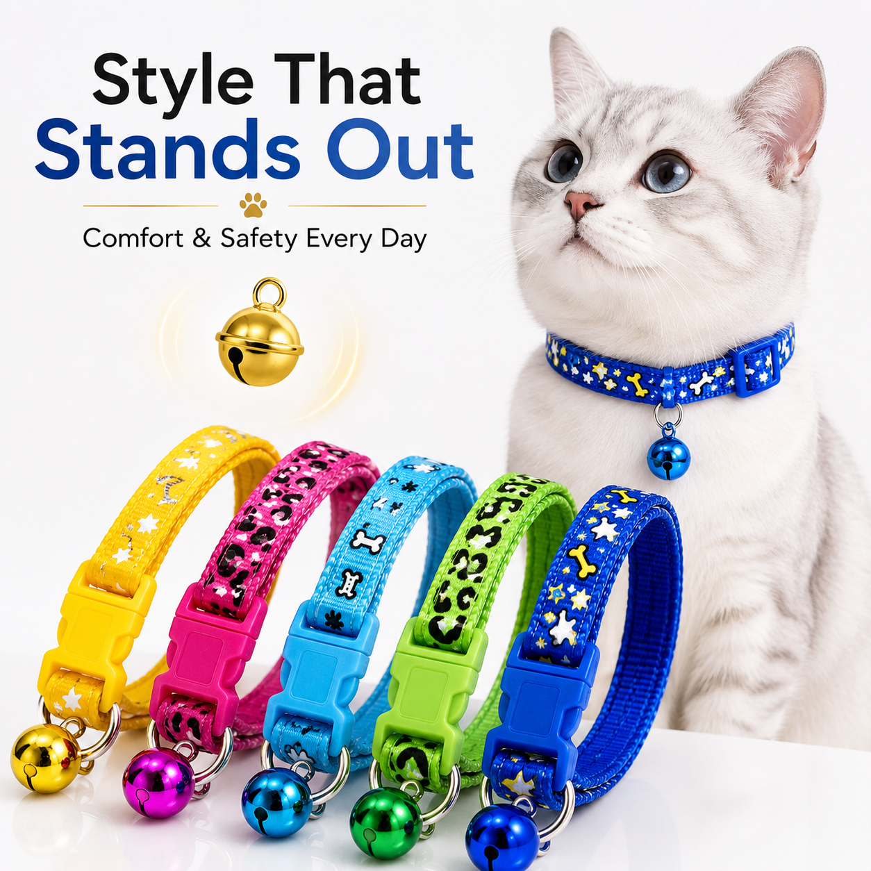 Nexora™ CharmBell Cat Collar — Adjustable Safety Collar With Bell For Stylish Cats