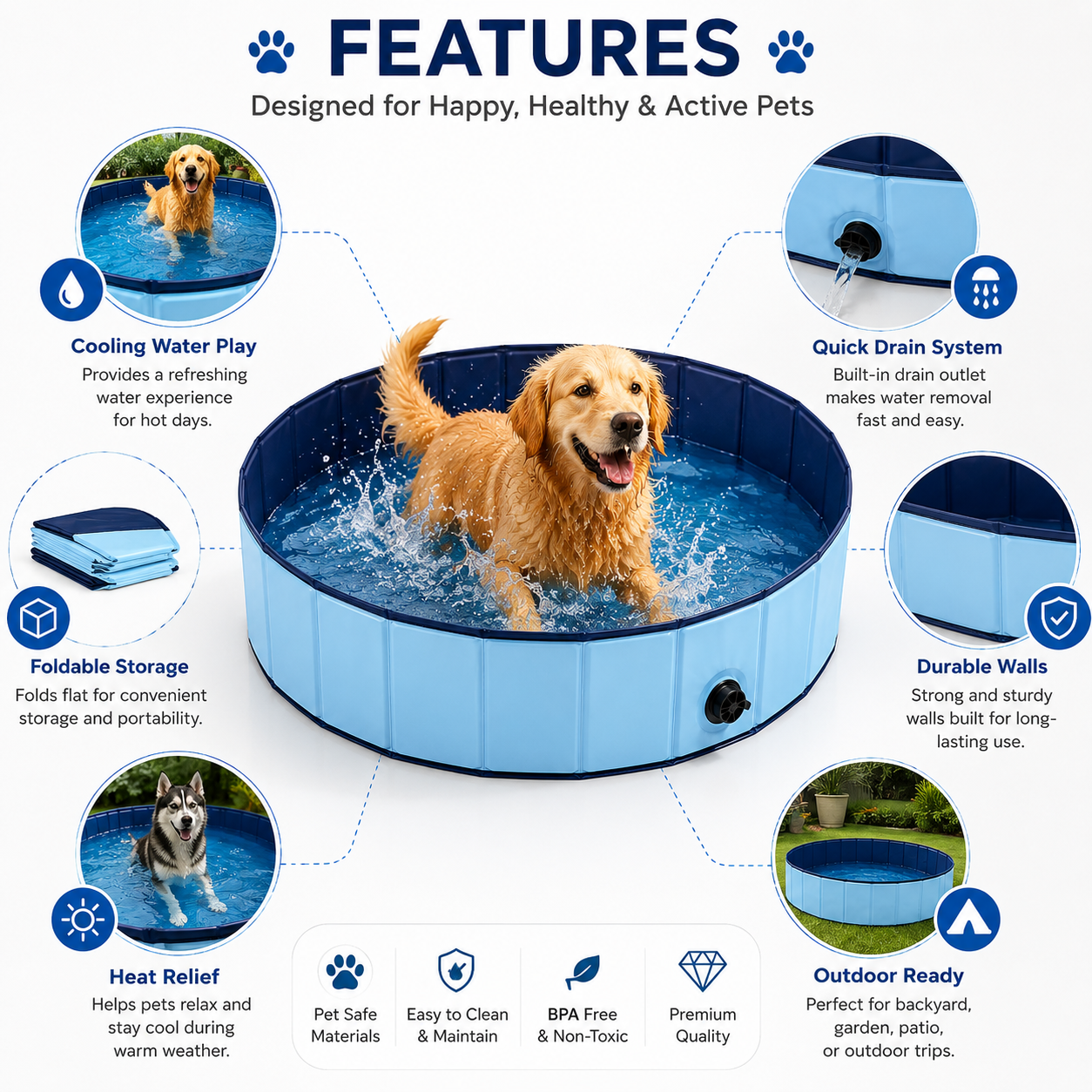 Nexora™ SplashPaw Pool — Foldable Cooling Swimming Pool For Dogs, Cats & Pets