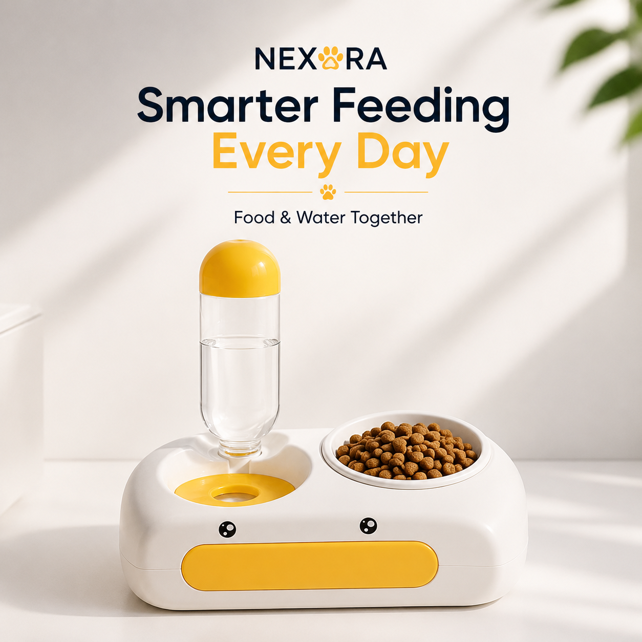 Nexora™ SunnySip Duo — Automatic Food Bowl & Gravity Water Dispenser