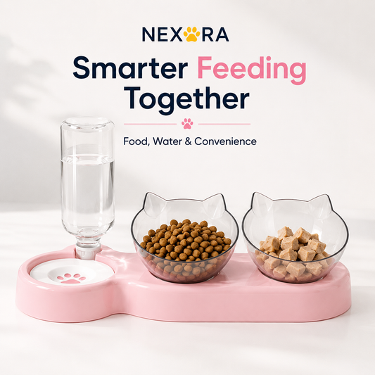 Nexora™ DualFeast Bowl — Double Food Bowls + Automatic Water Dispenser