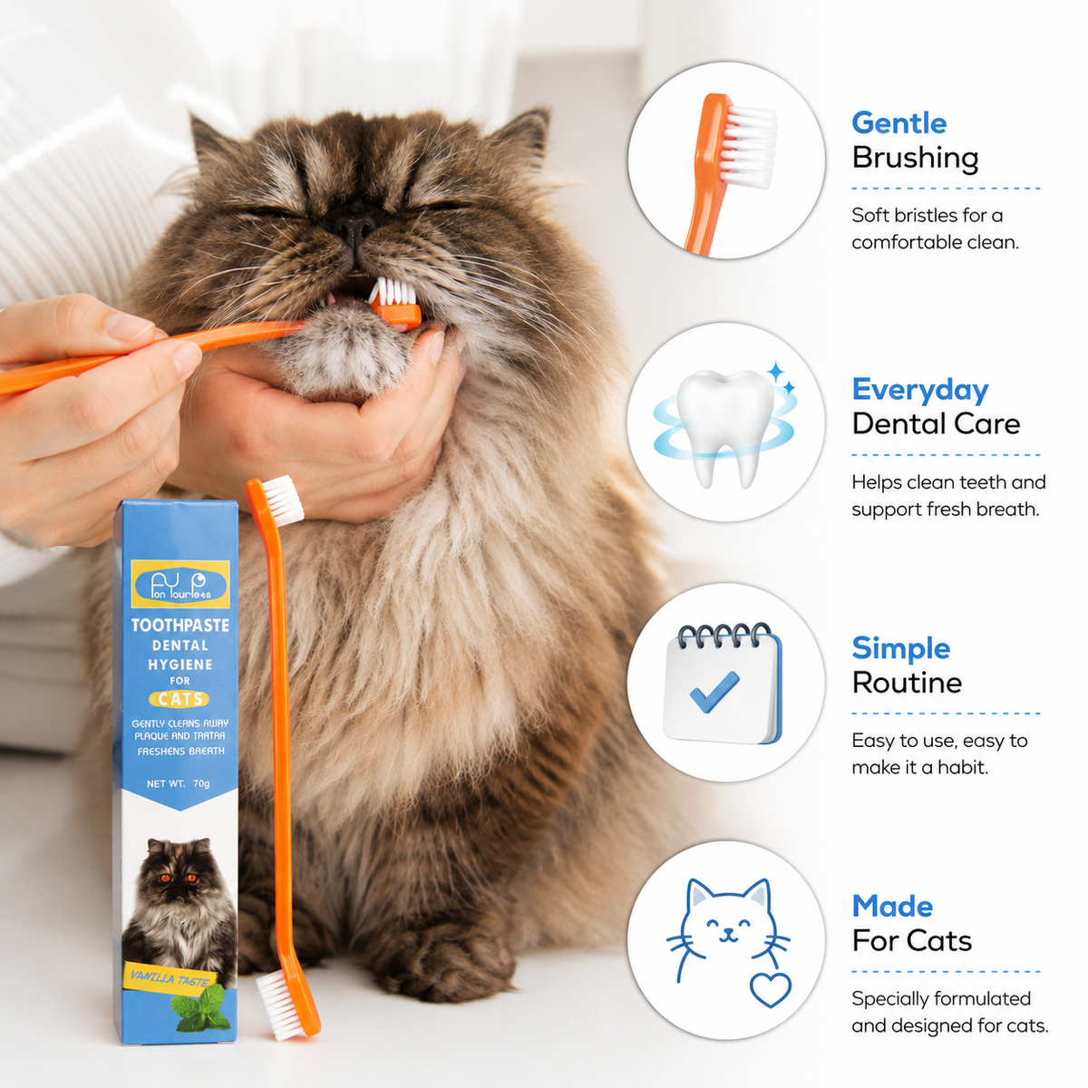 Nexora™ Cat Dental Care Kit — Complete Toothbrush & Vanilla-Flavored Toothpaste Set for Fresh Breath, Healthy Teeth & Daily Oral Hygiene