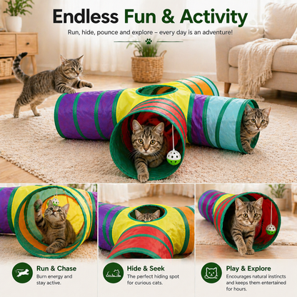 Nexora™ PlayTunnel T-Shape & Straight 3 & 2-Way Cat Activity Cave