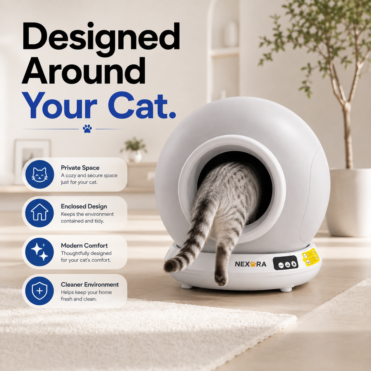 Nexora™ CleanSphere Pro — Automatic Self-Cleaning Cat Litter Box With WiFi & Bluetooth App Control