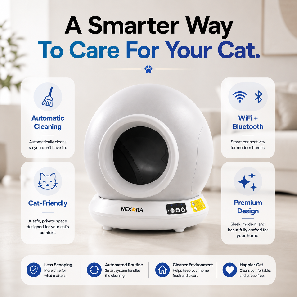 Nexora™ CleanSphere Pro — Automatic Self-Cleaning Cat Litter Box With WiFi & Bluetooth App Control