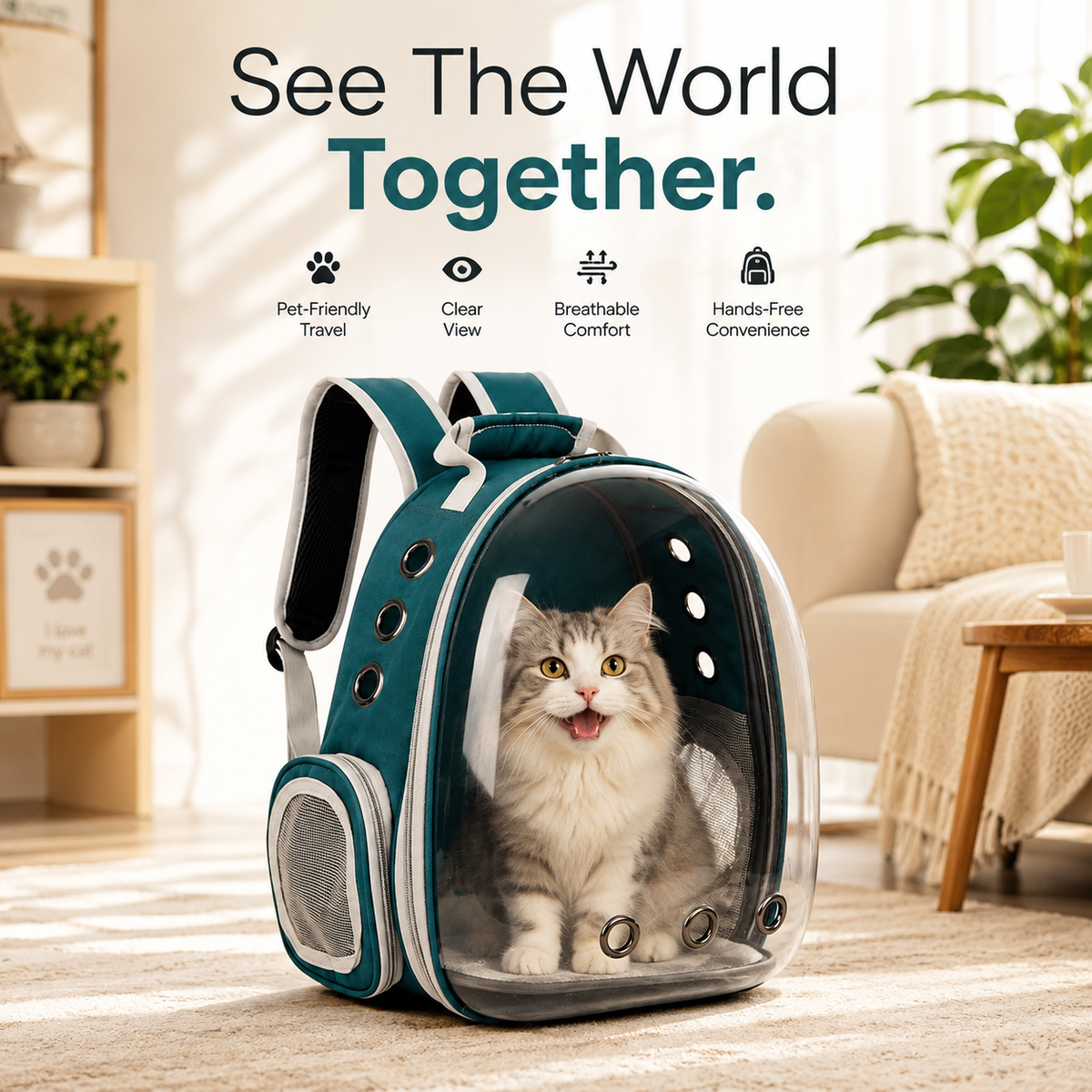 Nexora™ TravelNest Pet Carrier — Transparent Travel Shoulder Bag For Cats & Small Pets