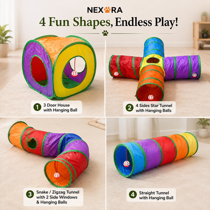 Nexora™ PlayTunnel T-Shape & Straight 3 & 2-Way Cat Activity Cave