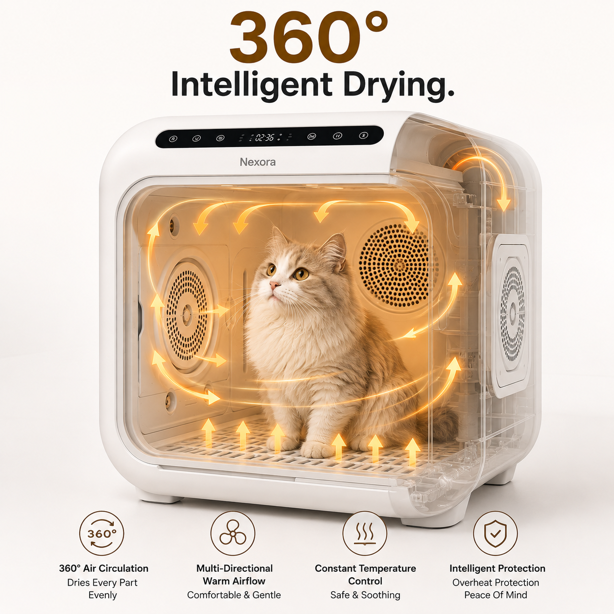 Nexora™ SmartDry Pro — Intelligent Automatic Pet Drying Box For Cats & Small Dogs