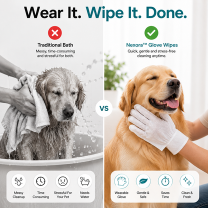 Nexora™ FreshPaw Wipes — Premium Disposable Grooming Glove Wipes For Dogs & Cats (6-Pack)