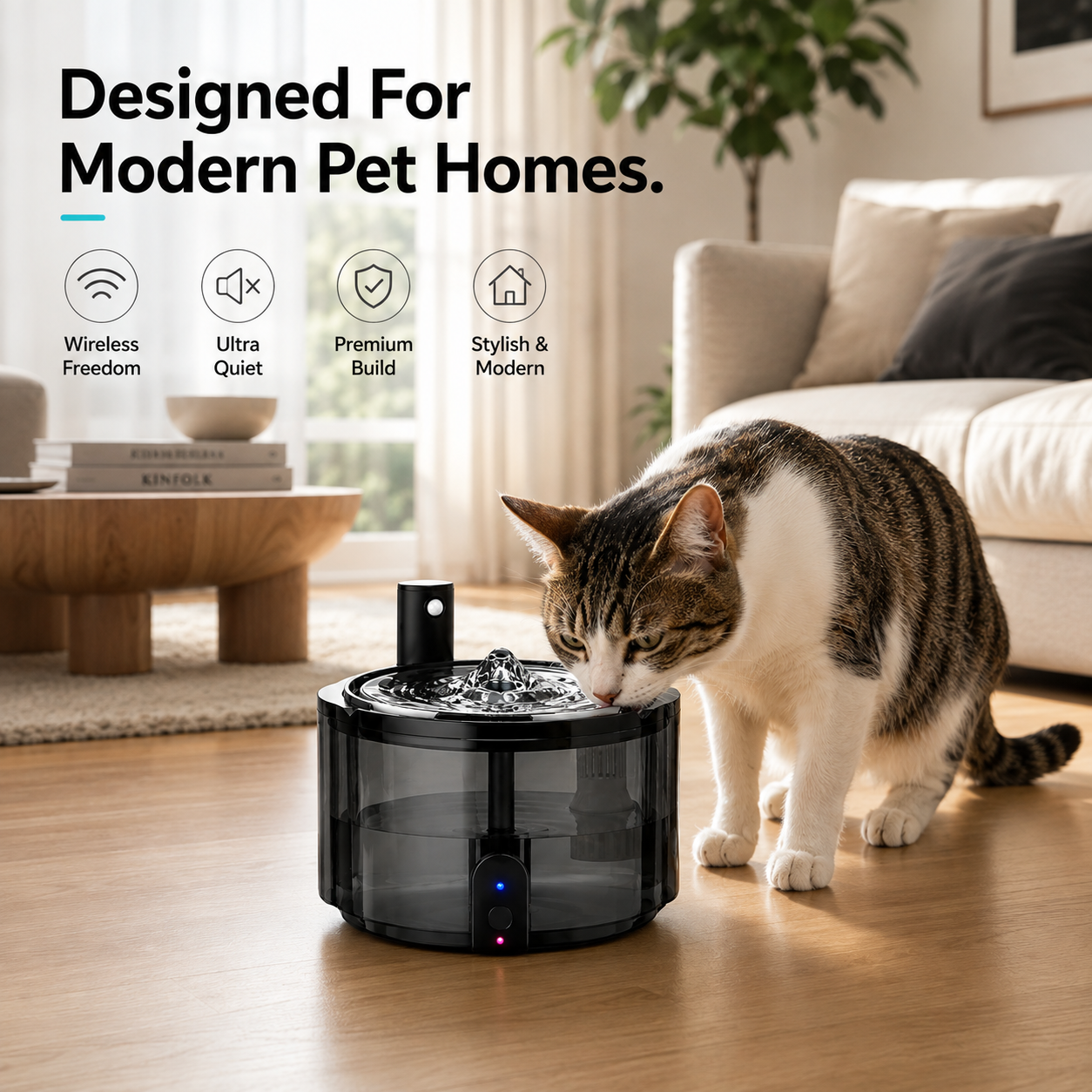 Nexora™ AquaSense Noir — Smart Motion Sensor Rechargeable Pet Water Fountain For Cats & Dogs (Black Edition)