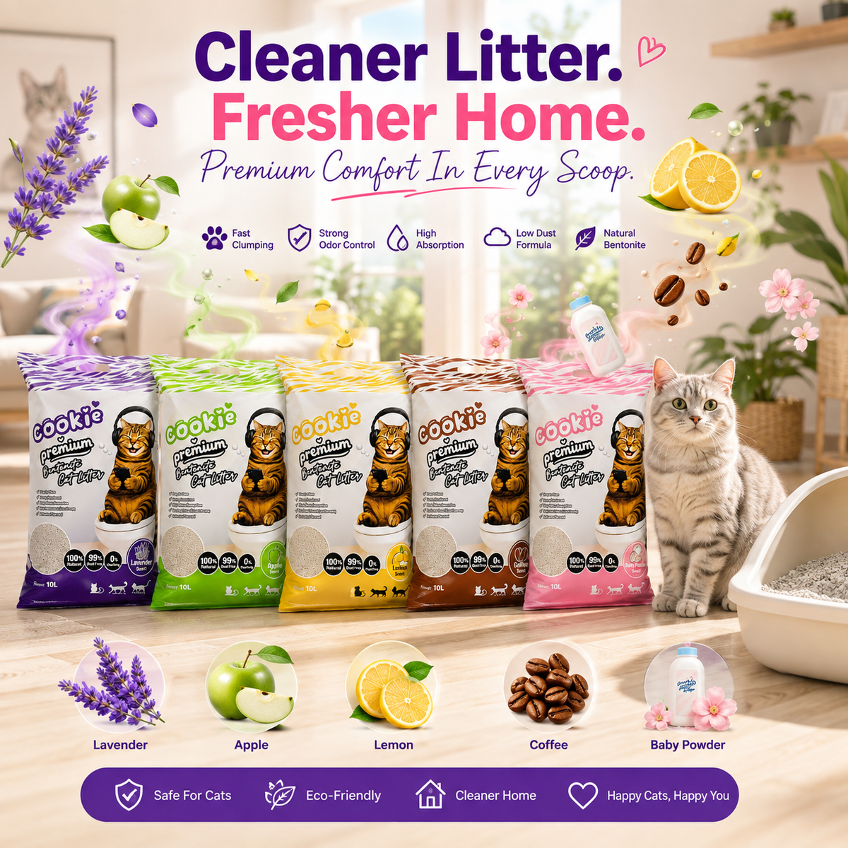 Nexora™ AromaClump Elite — Premium 10L Bentonite Cat Litter With Fast Clumping & 5 Fresh Fragrances