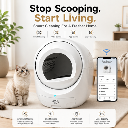 Nexora™ SmartClean Pro — Smart Automatic Self-Cleaning Cat Litter Box With Wi-Fi App Control