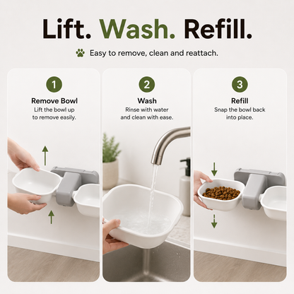 Nexora™ WallFeast Duo — Elevated Wall-Mounted Double Feeding Bowls For pets