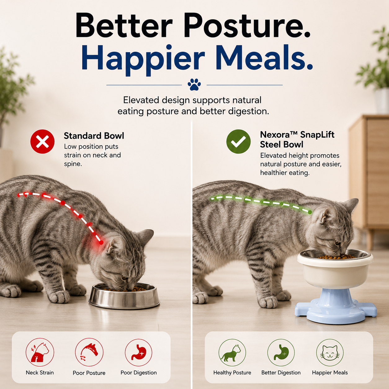 Nexora™ SnapLift Steel Bowl — Elevated Stainless Steel Feeding Bowl For Pets