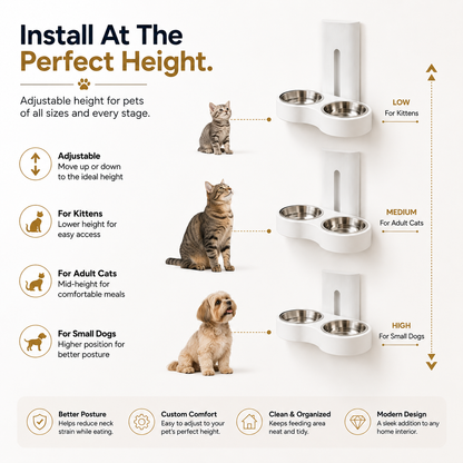 Nexora™ FlexMount Duo — Adjustable Wall-Mounted Stainless Steel Double Feeding Bowl For Pets