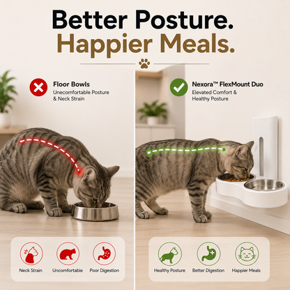Nexora™ FlexMount Duo — Adjustable Wall-Mounted Stainless Steel Double Feeding Bowl For Pets