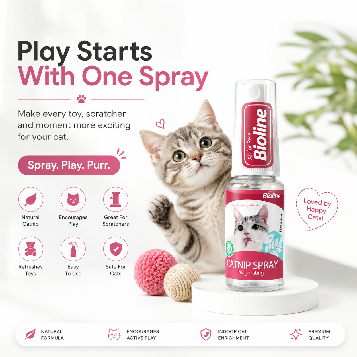 Nexora™ PlayMist Catnip Spray — Natural Catnip Spray for Toys, Scratchers, Beds & Playtime | Stimulates Play, Reduces Boredom & Encourages Healthy Activity