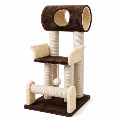Nexora™ EagleNest Cat Tree — Premium Multi-Level Cat Tower with Cozy Tunnel, Sisal Scratch Posts, Lounge Platform & Interactive Play Ball (82cm)