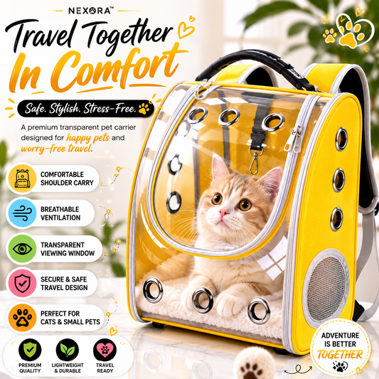 Nexora™ TravelNest Pet Carrier — Transparent Travel Shoulder Bag For Cats & Small Pets