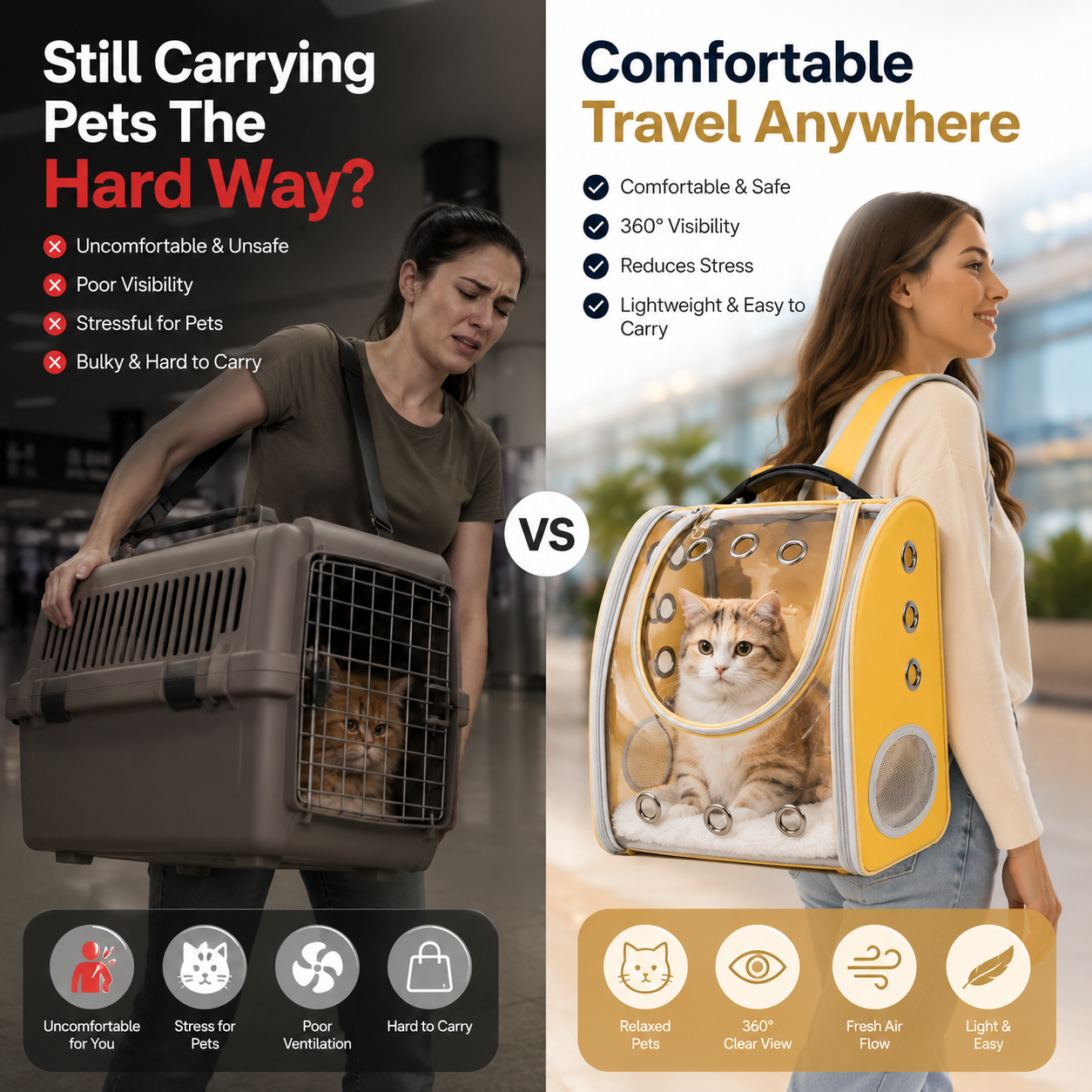 Nexora™ TravelNest Pet Carrier — Transparent Travel Shoulder Bag For Cats & Small Pets