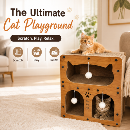 Nexora™ ScratchNest Cat House — Double Layer Corrugated Scratching & Play House